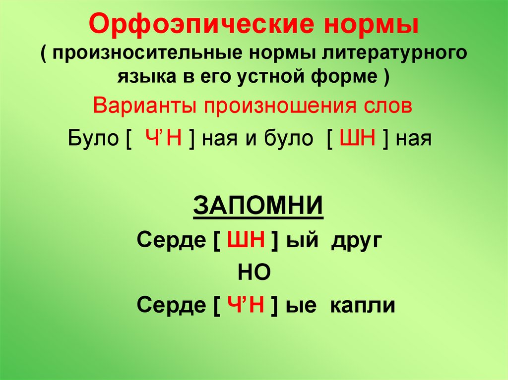 Орфоэпические нормы ( произносительные нормы литературного языка в его устной форме )