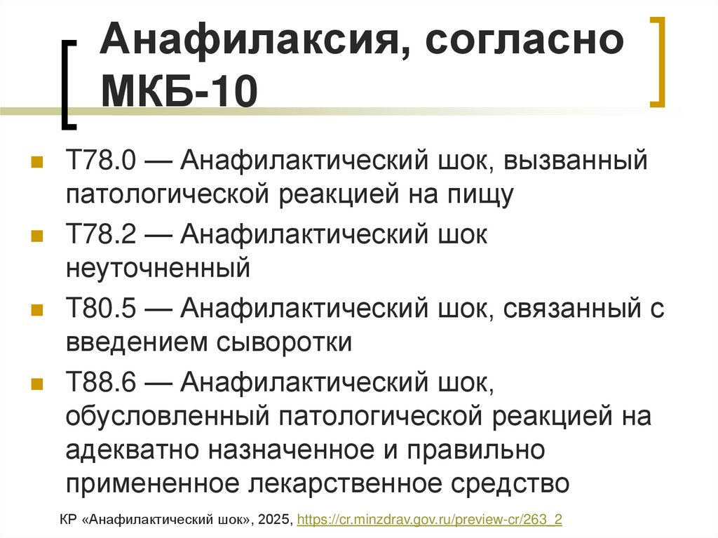Анафилаксия, согласно МКБ-10