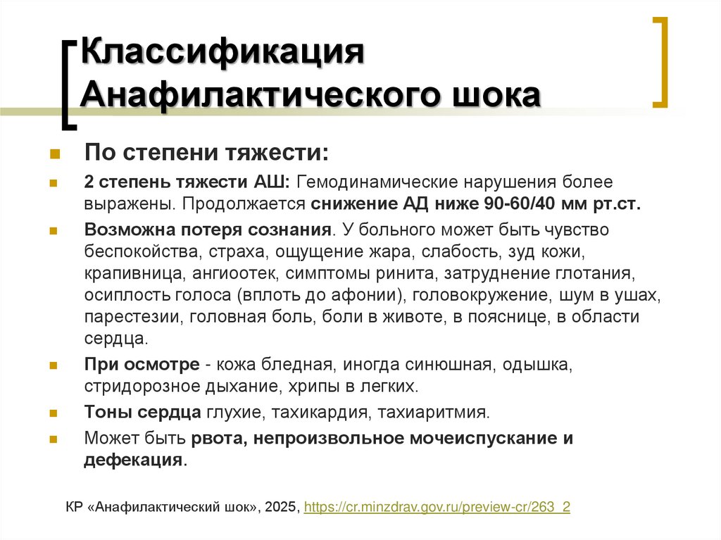 Классификация Анафилактического шока