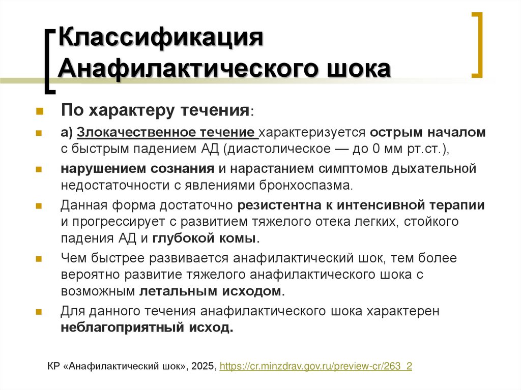 Классификация Анафилактического шока