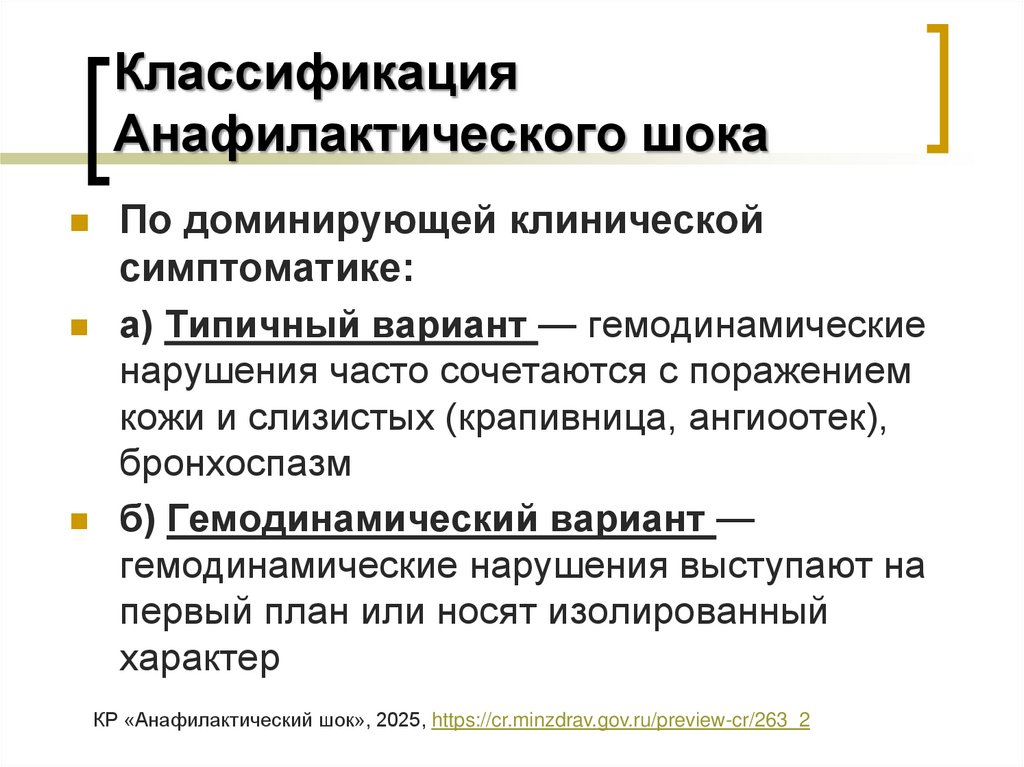 Классификация Анафилактического шока