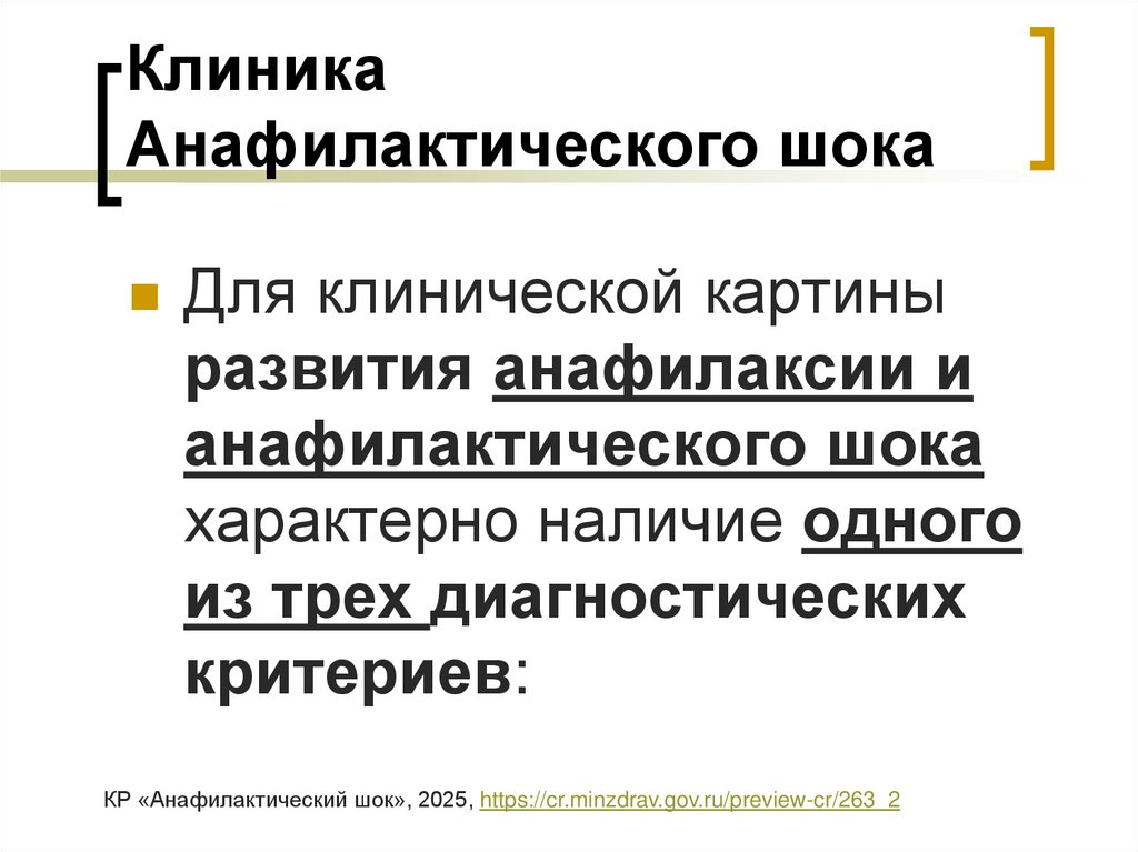 Клиника Анафилактического шока