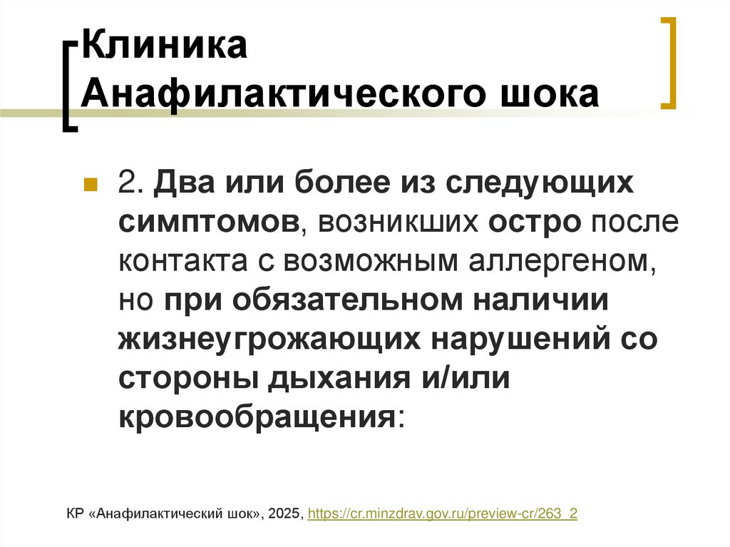 Клиника Анафилактического шока