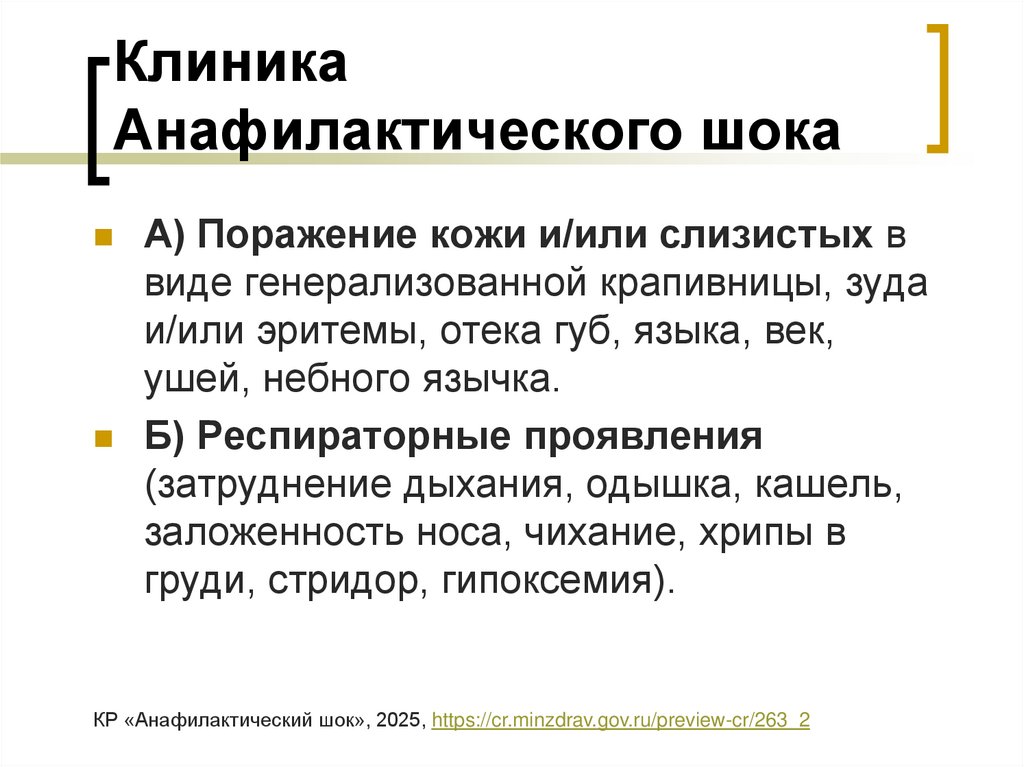 Клиника Анафилактического шока