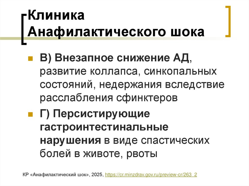 Клиника Анафилактического шока