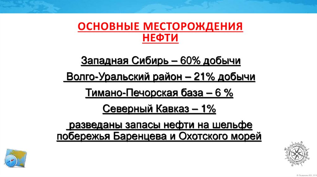 Основные месторождения нефти
