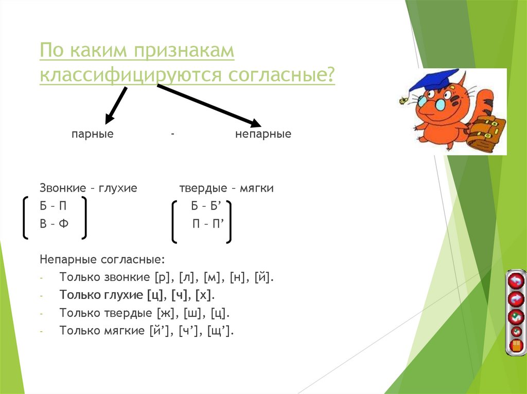 По каким признакам классифицируются согласные?