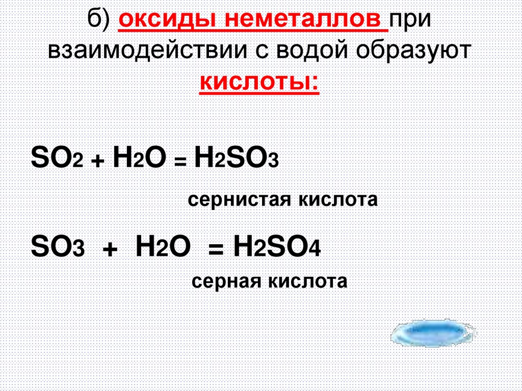 б) оксиды неметаллов при взаимодействии с водой образуют кислоты: