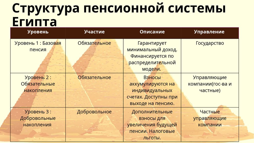 Структура пенсионной системы Египта