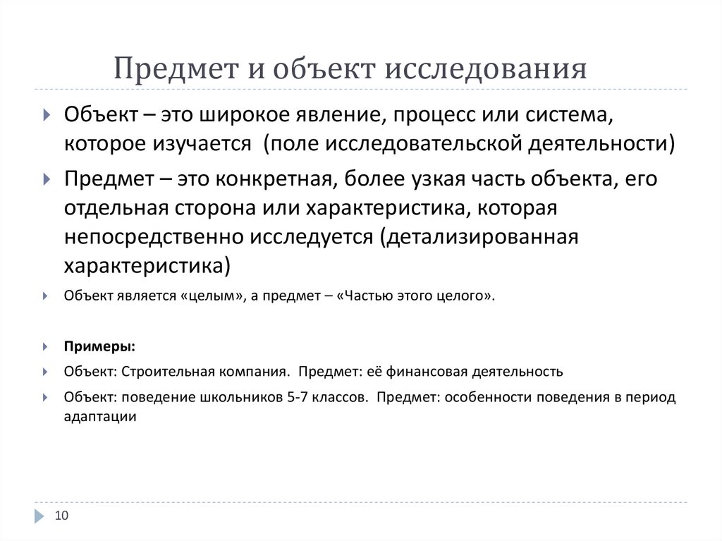 Предмет и объект исследования
