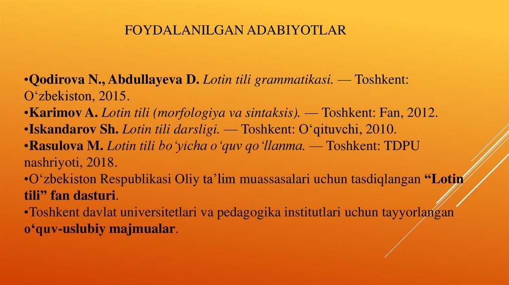 Foydalanilgan adabiyotlar