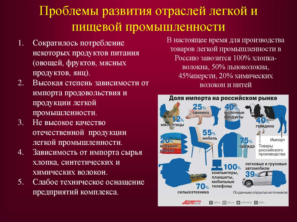 Проблемы развития отраслей легкой и пищевой промышленности