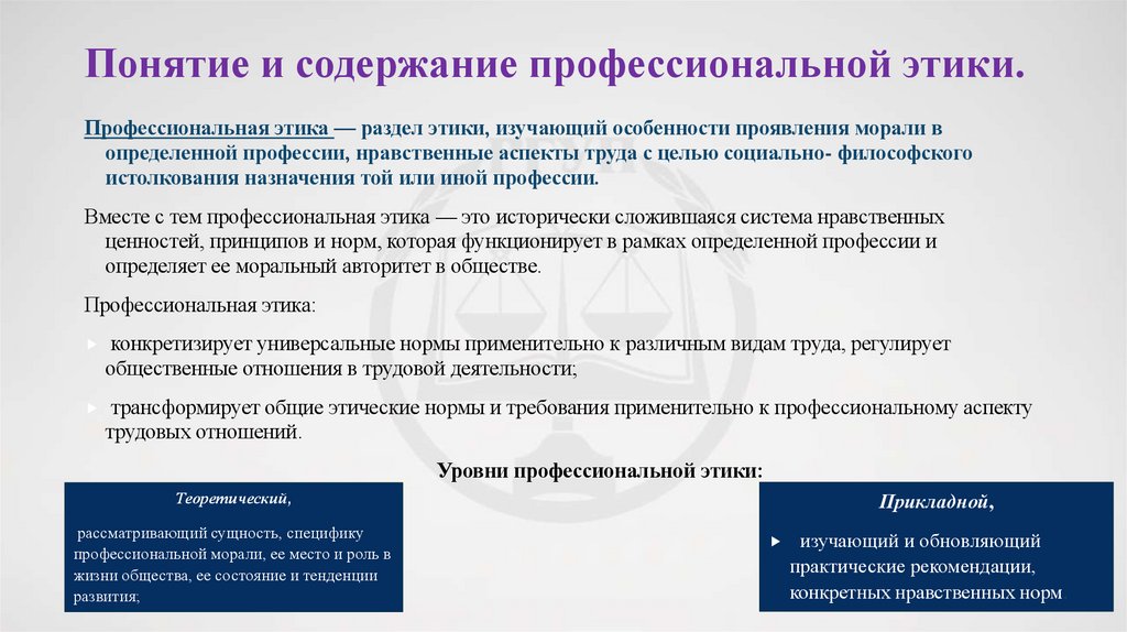 Понятие и содержание профессиональной этики.