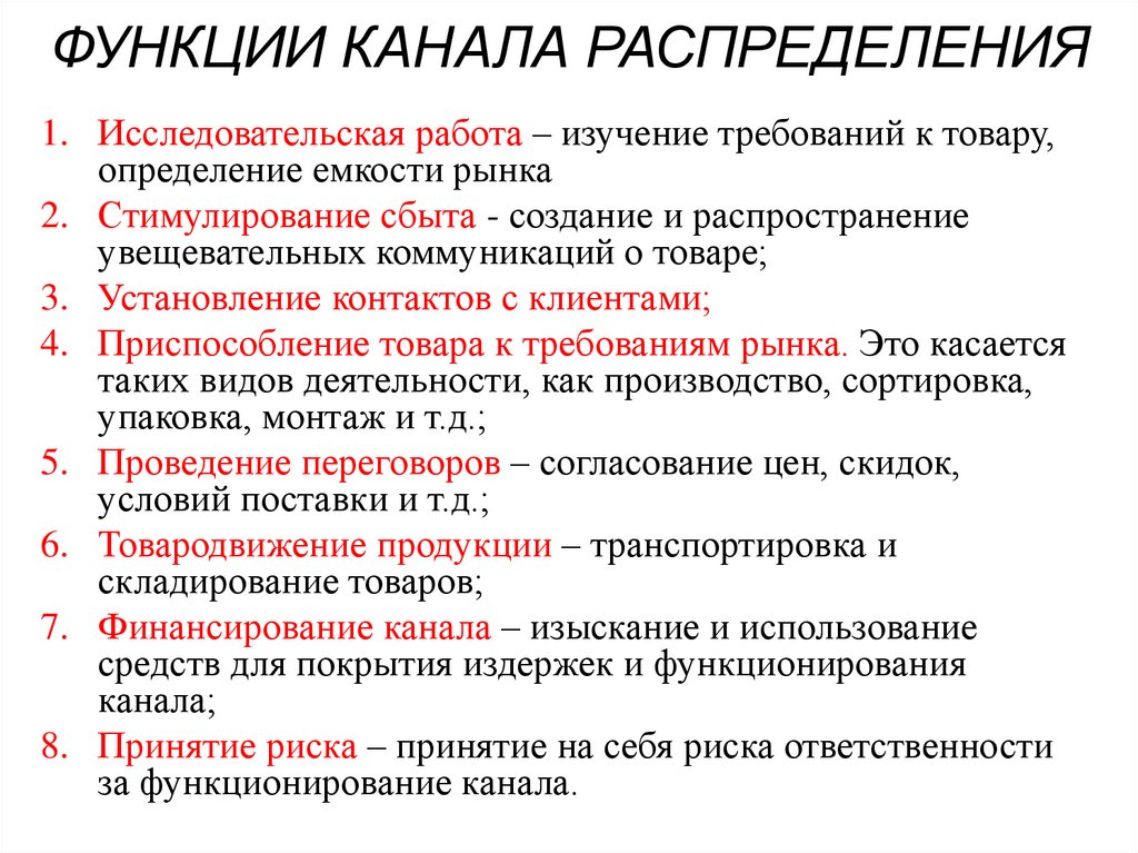 ФУНКЦИИ КАНАЛА РАСПРЕДЕЛЕНИЯ