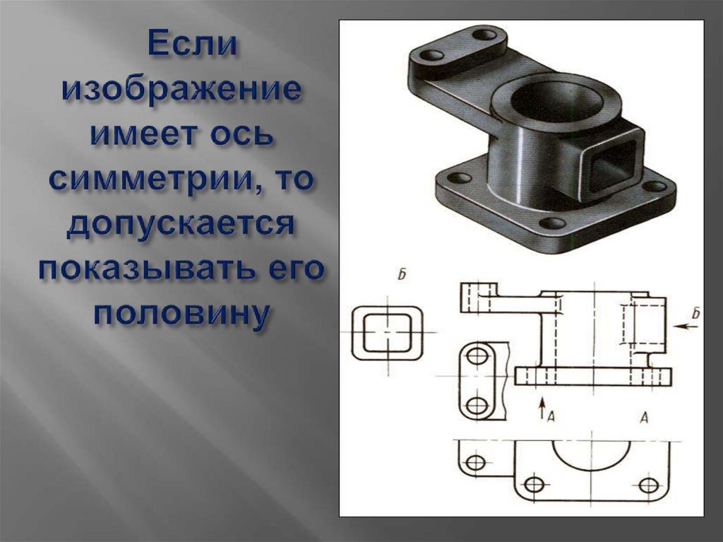 Если изображение имеет ось симметрии, то допускается показывать его половину