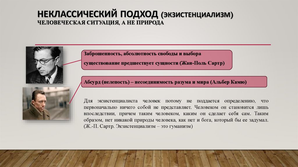 Неклассический подход (экзистенциализм) человеческая ситуация, а не природа