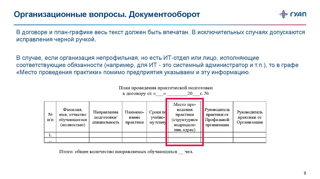 Организационные вопросы. Документооборот