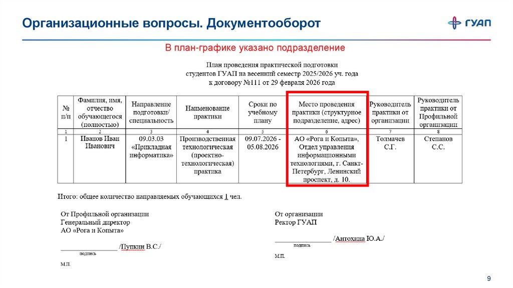 Организационные вопросы. Документооборот