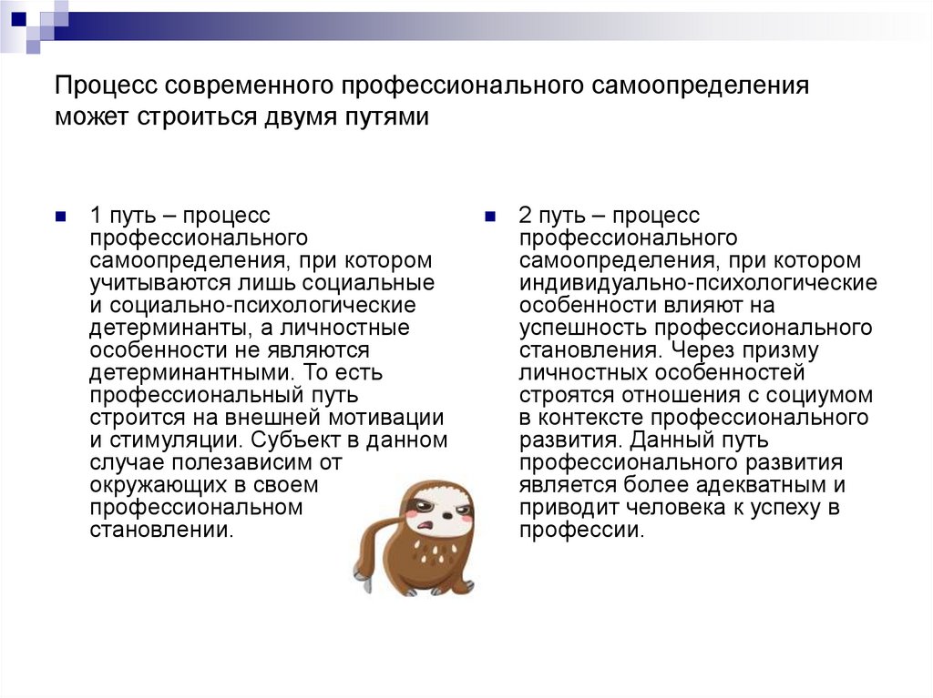 Процесс современного профессионального самоопределения может строиться двумя путями