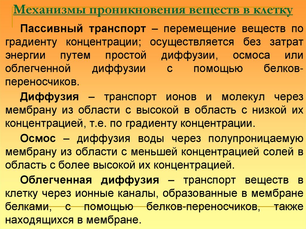 Механизмы проникновения веществ в клетку