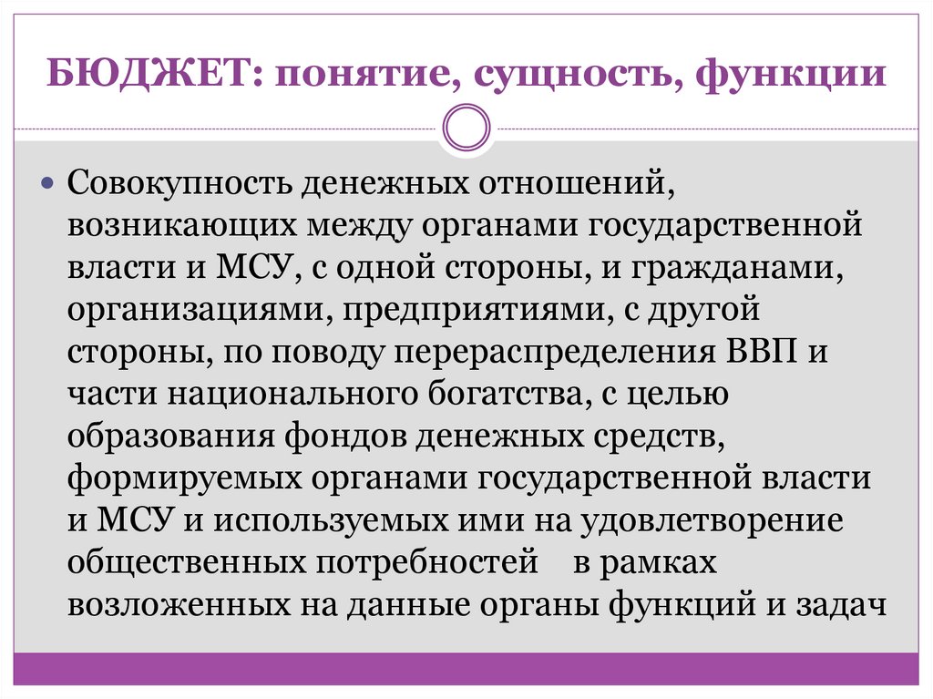 БЮДЖЕТ: понятие, сущность, функции