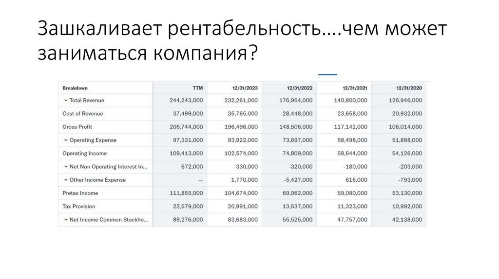 Зашкаливает рентабельность….чем может заниматься компания?