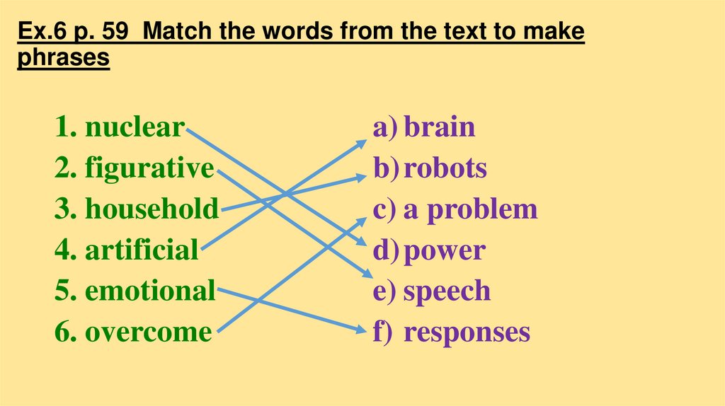 Ex.6 p. 59 Match the words from the text to make phrases