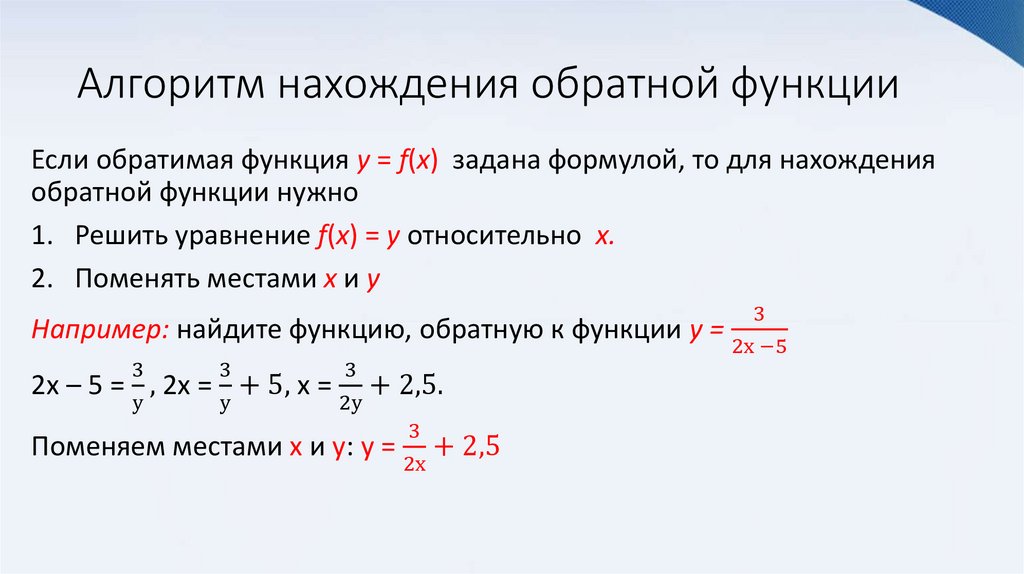 Алгоритм нахождения обратной функции
