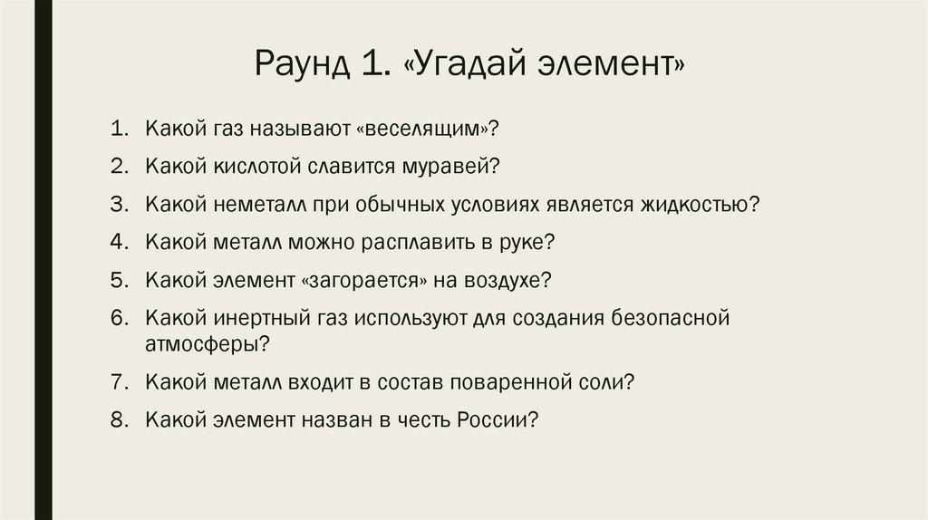 Раунд 1. «Угадай элемент»