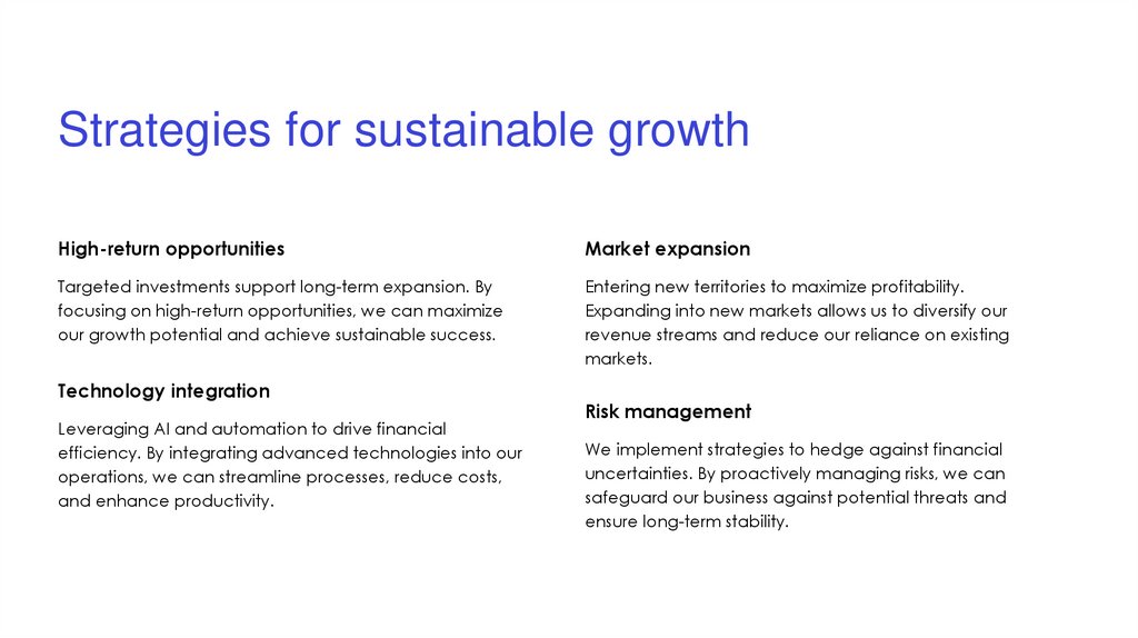 Strategies for sustainable growth