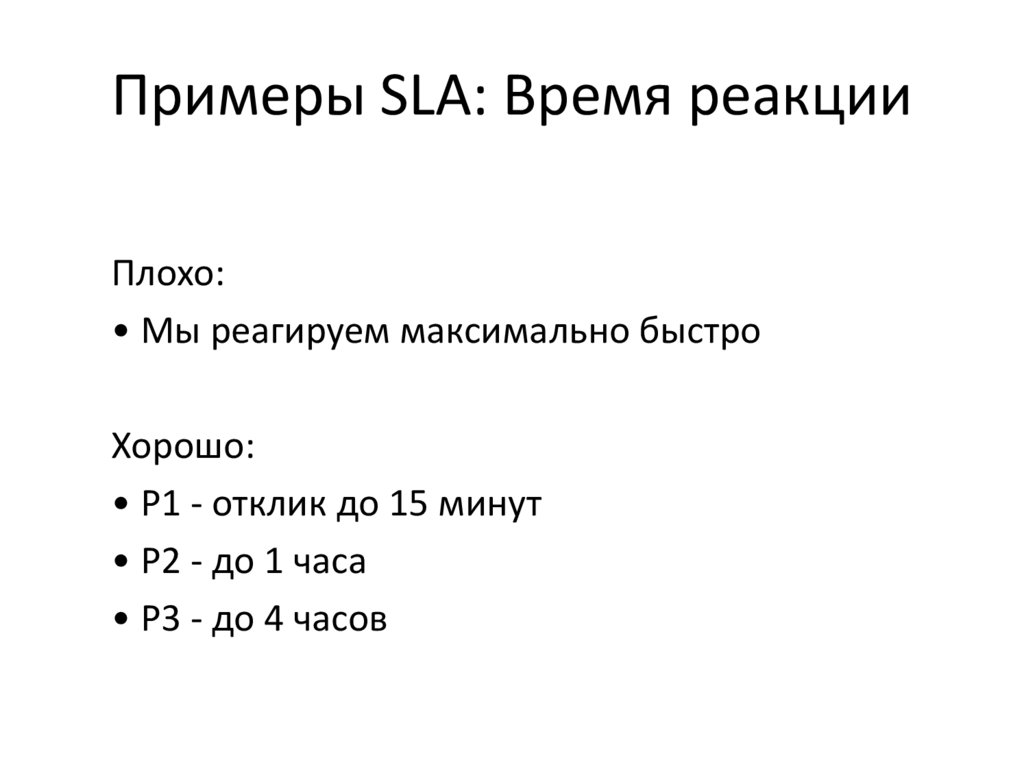 Примеры SLA: Время реакции