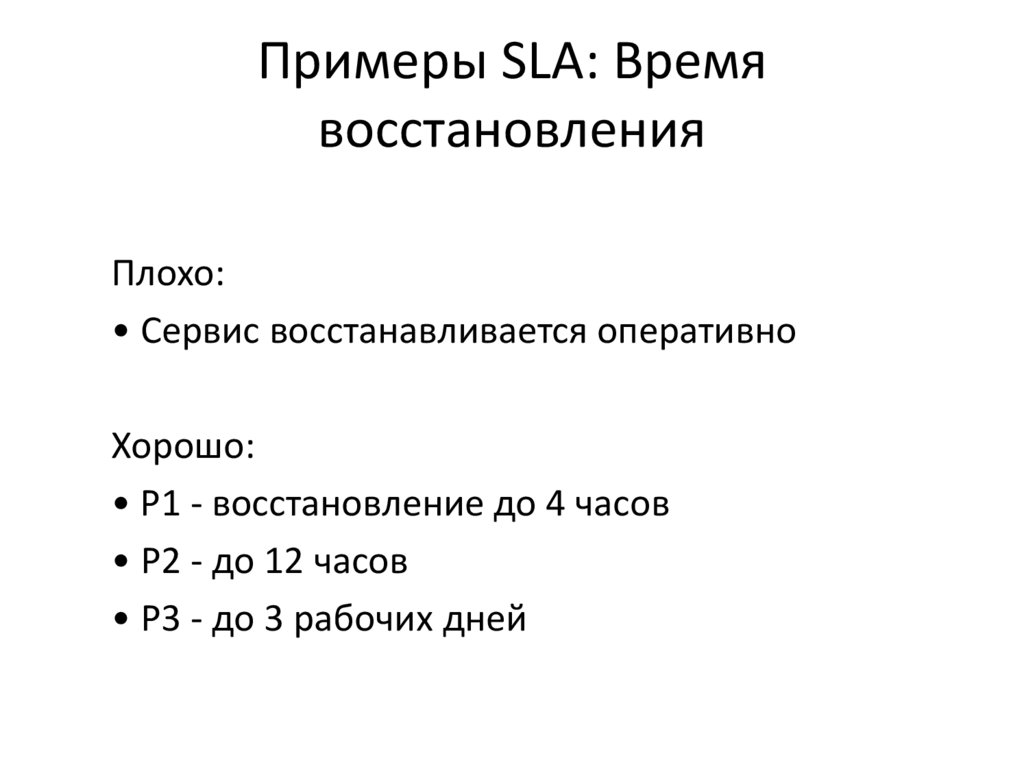 Примеры SLA: Время восстановления