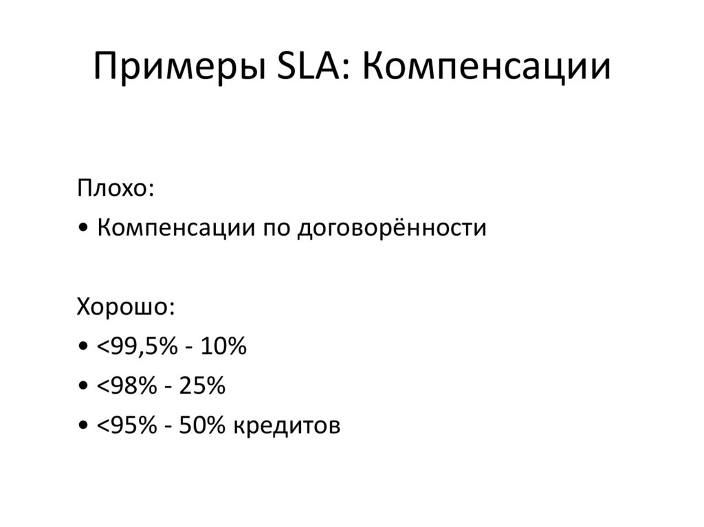 Примеры SLA: Компенсации