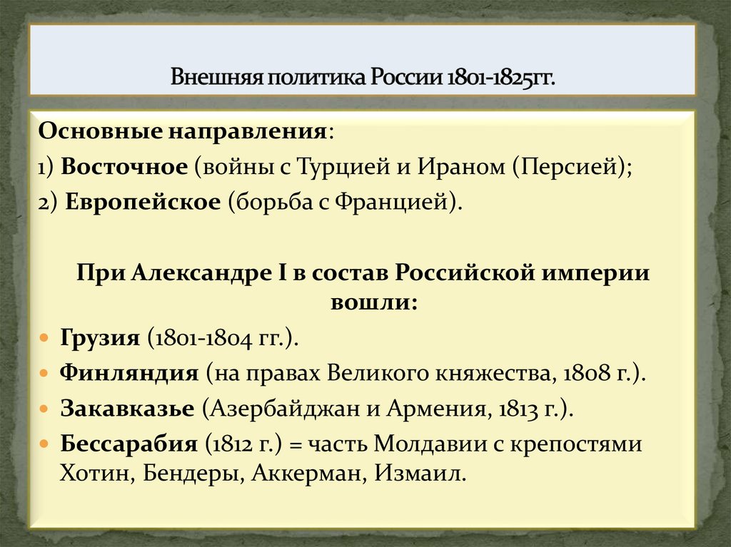 Внешняя политика России 1801-1825гг.