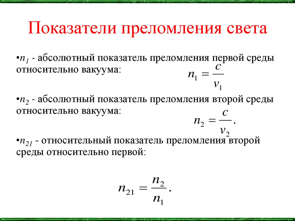 Показатели преломления света