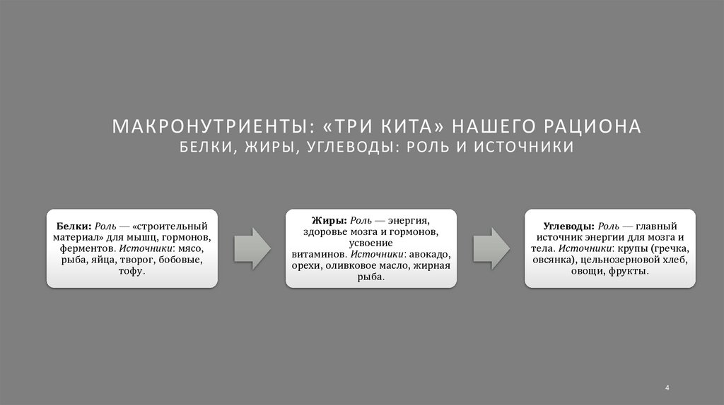 Макронутриенты: «Три кита» нашего рациона Белки, Жиры, Углеводы: роль и источники