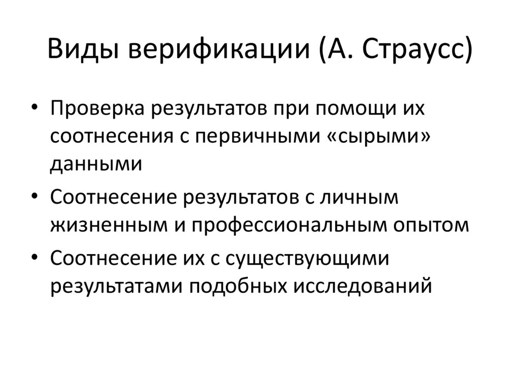 Виды верификации (А. Страусс)