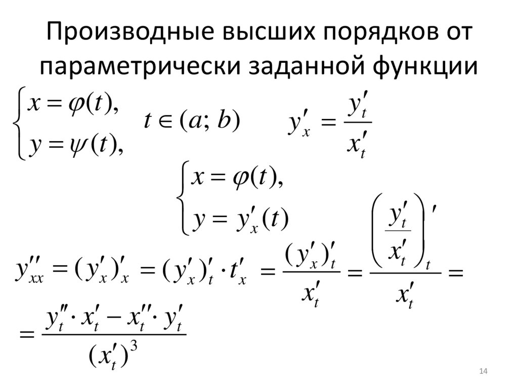 Производные высших порядков от параметрически заданной функции