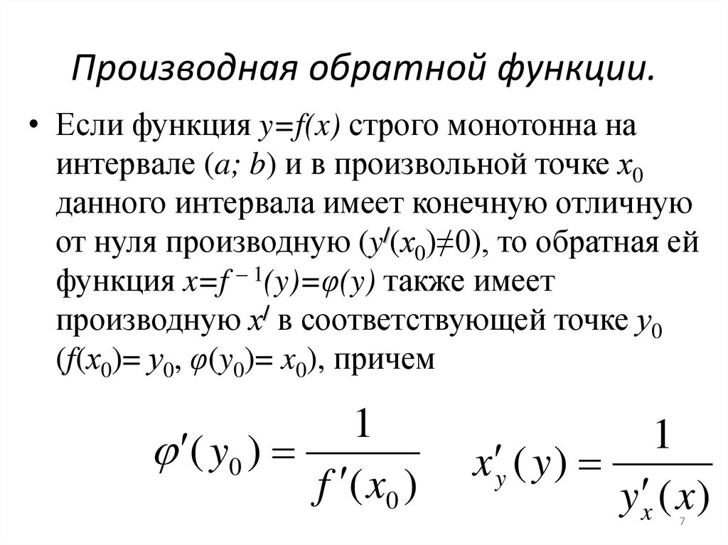Производная обратной функции.
