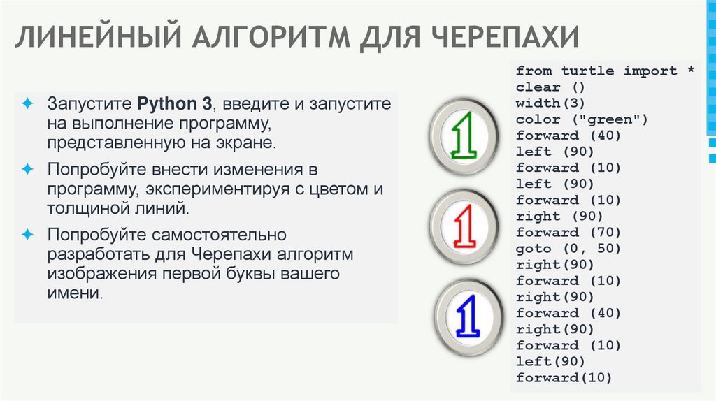 ЛИНЕЙНЫЙ АЛГОРИТМ ДЛЯ ЧЕРЕПАХИ