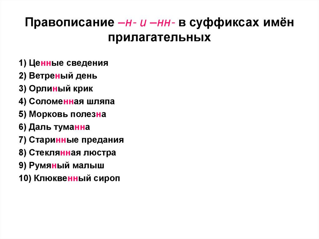 Правописание –н- и –нн- в суффиксах имён прилагательных
