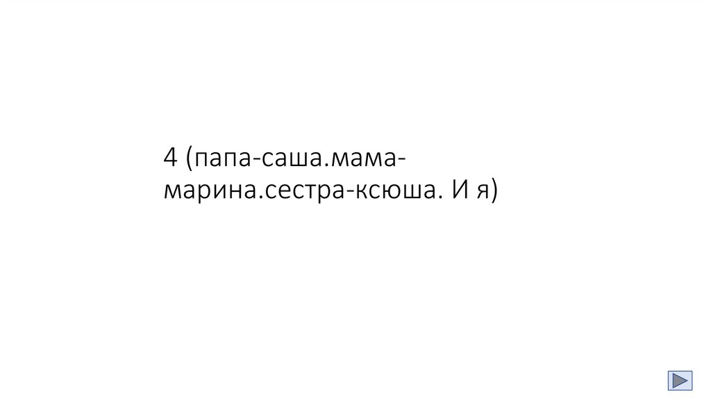 4 (папа-саша.мама-марина.сестра-ксюша. И я)