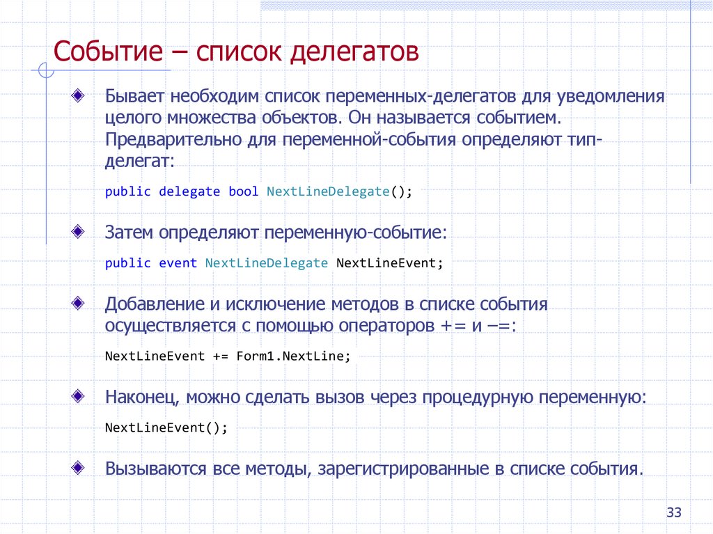 Событие – список делегатов