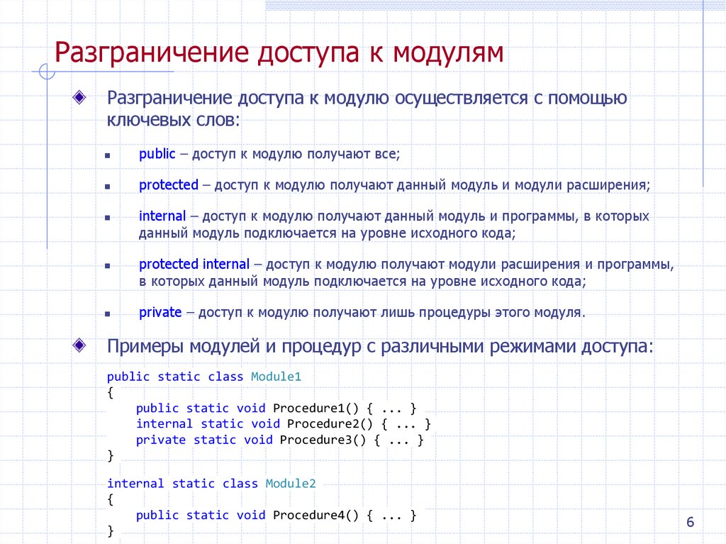 Разграничение доступа к модулям
