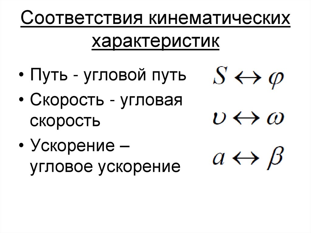 Соответствия кинематических характеристик