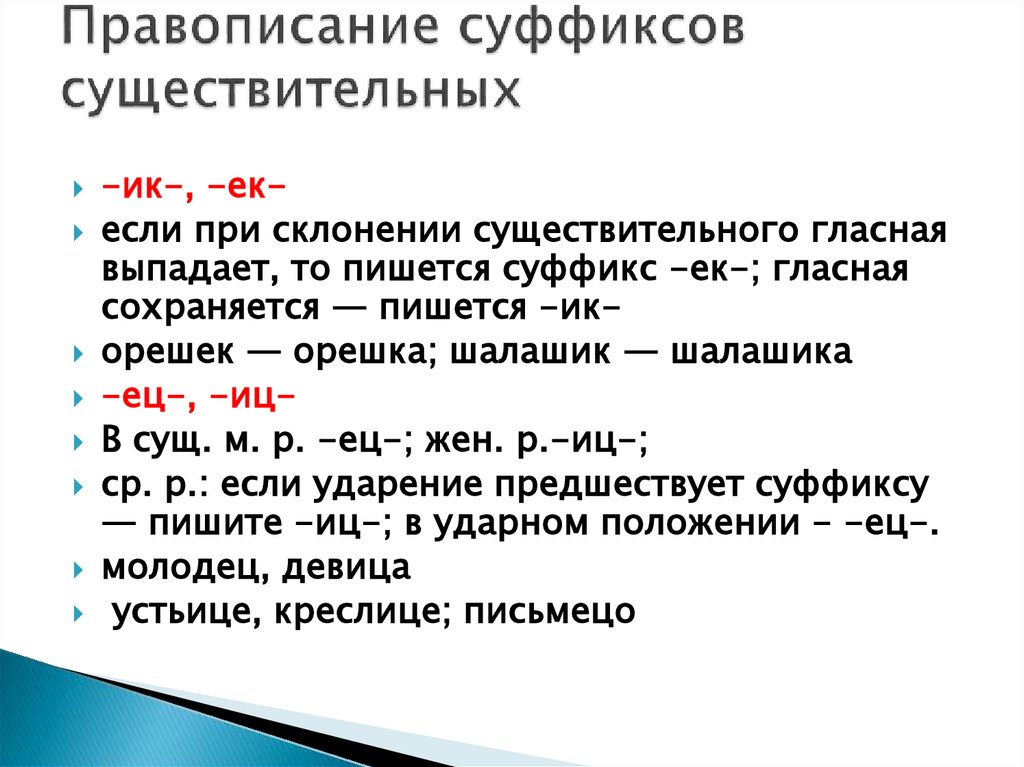 Правописание суффиксов существительных