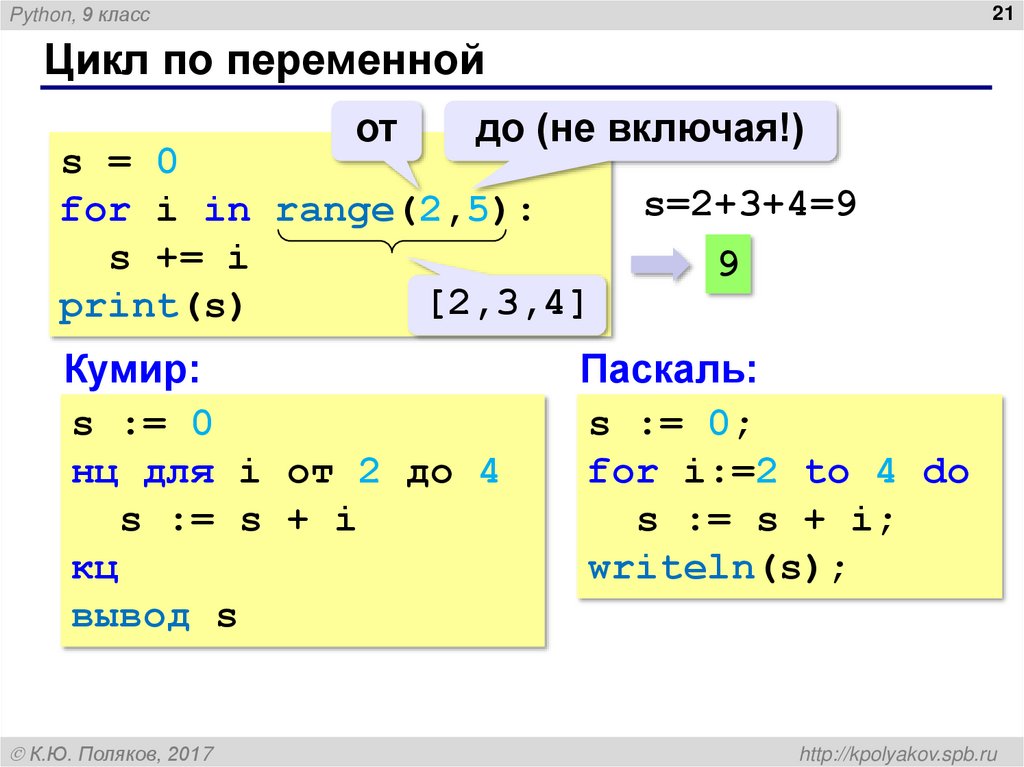 Цикл по переменной