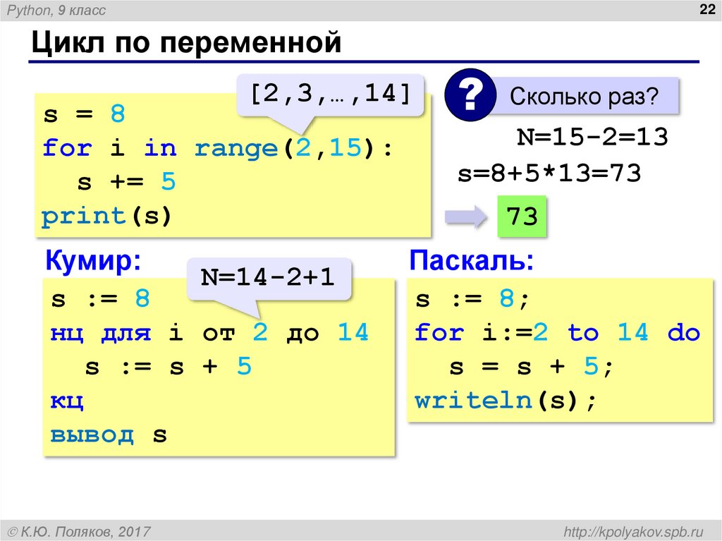 Цикл по переменной