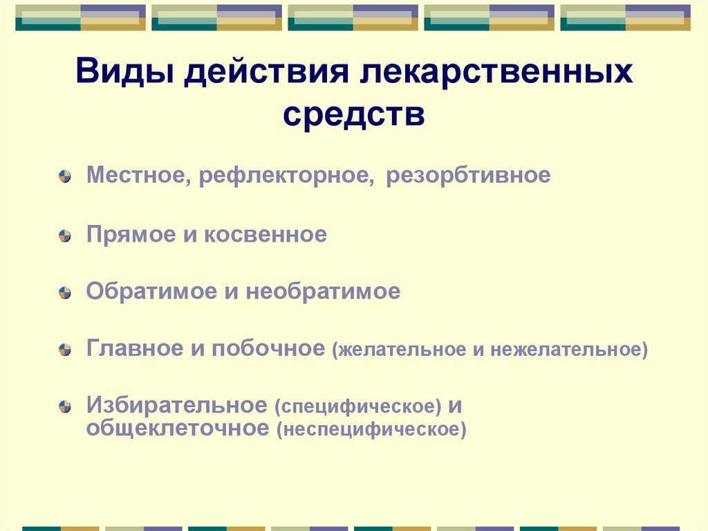 Виды действия лекарственных средств