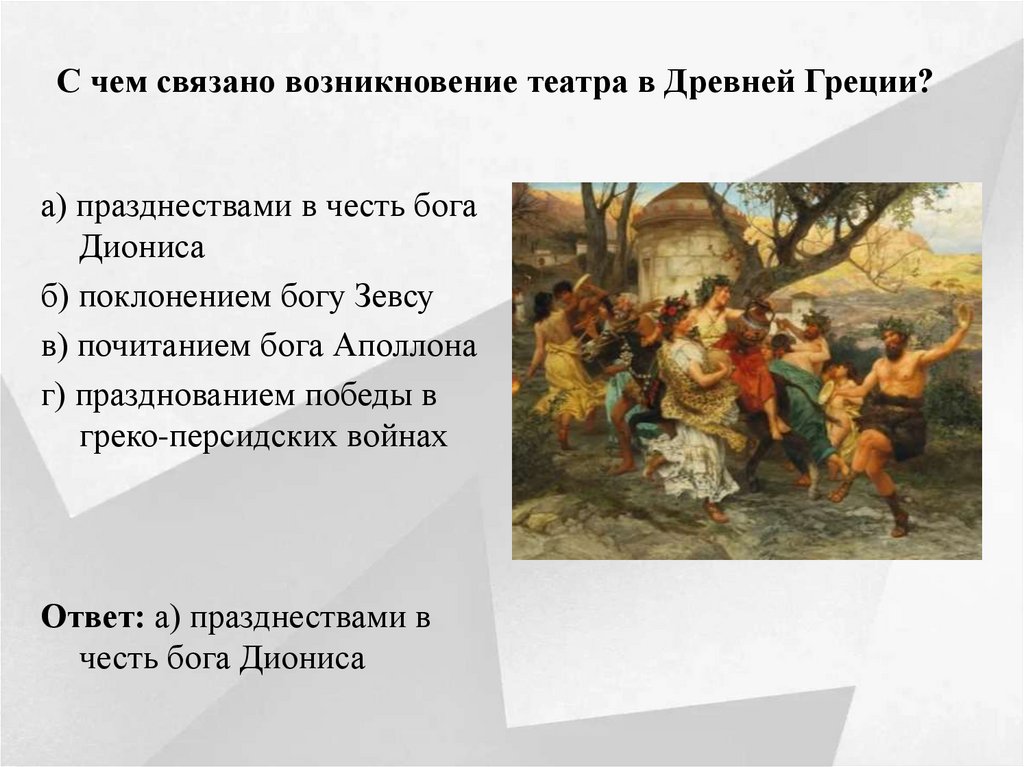 С чем связано возникновение театра в Древней Греции?